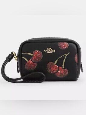 COACH Pouch Wristlet Clutch Bag Womens Small Purse with Cherry Print CDF01 NWT